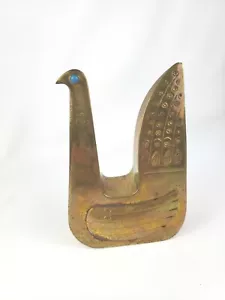 Taller Tinta Brass Bird Sculpture Turquoise Gemstone MCM Equador 60s - Picture 1 of 11
