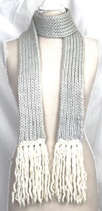 COAL Womans Chunky Knit Scarf Lambswool Gray White Tassels  - Picture 1 of 5