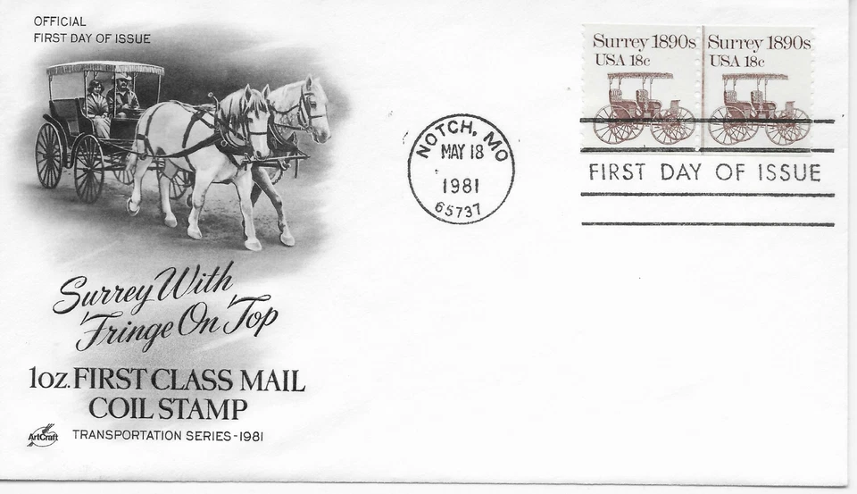 US Scott #1907, First Day Cover 5/18/81 Notch Plate #1 Pair Surrey - Image 1 of 1