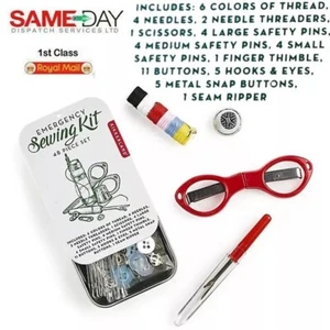 Sewing Set Sewing Metal Box Kit Case Accessories Pins Thimble Needles Scissors - Picture 1 of 6