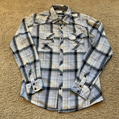 Camisa BKE Hombre Mediana Blanca Gris Cuadros Ajuste Atlético Bolsillos Abotonados 100% Algodón Foto 1 de 4