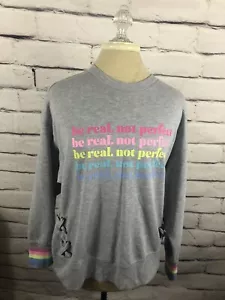 Secret Treasures Womens Size M Gray '' Be Real'' Long Sleeve Shirt Rainbow Lace - Picture 1 of 6