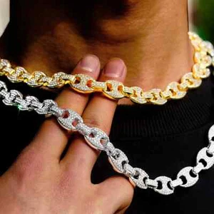 Hip Hop Halskette 13mm Schweinenase Persönlichkeit Herren Kubanische Kette Armreif Schmuck Geschenk - Bild 1 von 14
