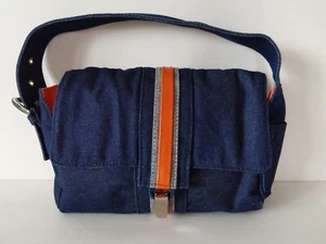 GLO by Jlo Y2K Blue Denim Orange Varsity Stripe Baquette Purse Festival - Picture 1 of 6