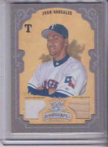 2004 Donruss Diamond Kings Juan Gonzalez Crowning Moment Dual relic 8/25 Rangers