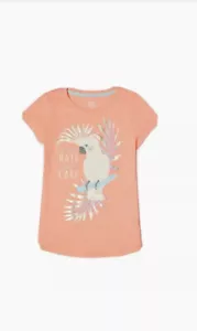 Wonder Nation Girls Peach Tropical Bird Graphic Beach Hair Short Sleeve T-Shirt - Picture 1 of 11