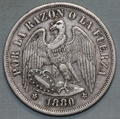 CHILE 1880~ SILVER PESO~NICE HIGH GRADE~ CONDOR Cover