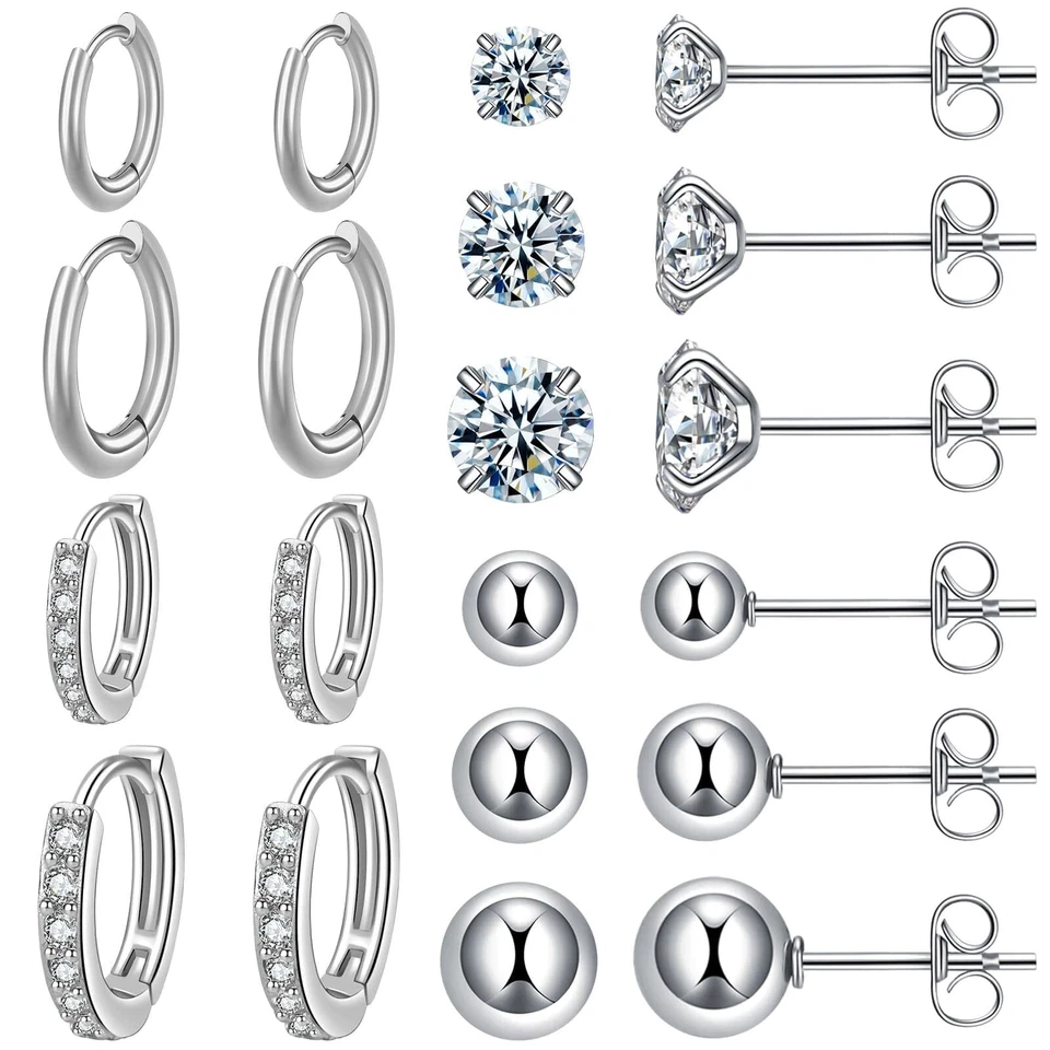 Surgical Steel Earrings Sets for Multiple Piercing Lightweight Small Huggie H... - Image 1 of 4