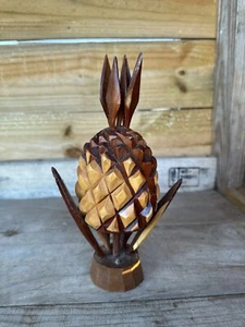 Handgeschnitzte Mahagoni Holz Ananas Skulptur Einzelstück Volkskunst Deko Tropen - Bild 1 von 12