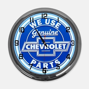 18" We Use Genuine Chevrolet Parts Metal Sign Designed White Neon Clock - Picture 1 of 6