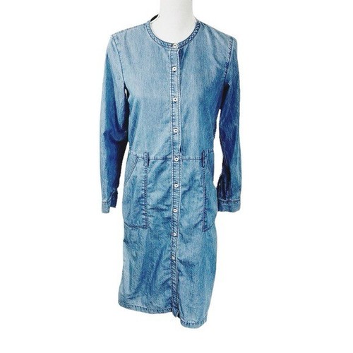 VETEMENTS Theory Chambray Camicia Abito Donna 4 Bottoni Blu Frontale DIFETTO