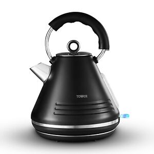 Tower T10074BLK Ash Rapid Boil Pyramid Kettle with Easy Open Lid 1.7L 3KW, Black