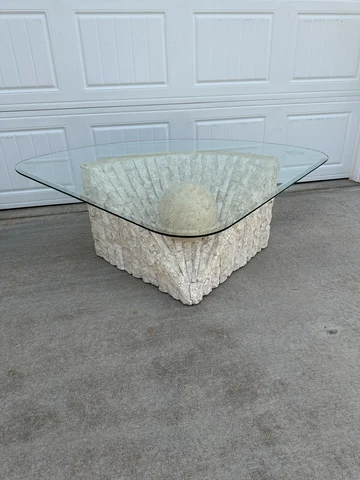 Vintage Postmodern Demi-Lune Mactan Stone  Tessellated Stone Coffee Table Cover