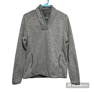 Eddie Bauer Women s Fleece V Neck Pullover Long Sleeve Grey Blue Heather Size L - Picture 1 of 9