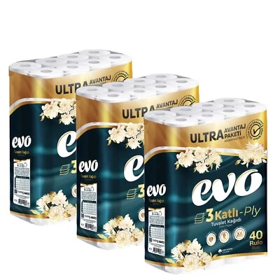 120x Toilet Rolls Soft Tissue 3 Ply Evo Luxury Quilted Absorbent Bulk Savings - Image 1 of 4