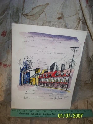 VINTAGE FRENCH WATER COLOR SCENE- DATED 1969 AND SIGNED BY ARTIST  VINTAGE ART - Image 1 of 4