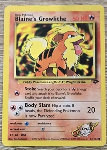 Pokémon TCG Blaine's Growlithe Gym Heroes # 62/132 Unlimited Common Karte 99 2000 - Bild 1 von 2