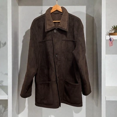 Vintage Van Heusen Men's Brown Faux Suede Jacket with Shearling Lining Size XL - Image 1 of 4