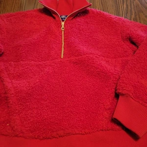 Joy Lab roter Sherpa Fleece Half Zip Pullover Cropped Beutel Tasche Plüsch klein - Bild 1 von 24