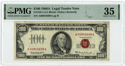 FR.1551 AA Block 1966A $100 Legal Tender Note Ch VF35 PMG 950332-6 - Image 1 of 3