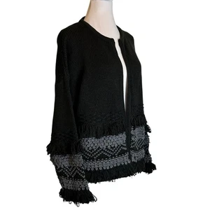 🆕 Wonderly Sweater Cardigan Size S Black Crocheted Loop Fringe Soft Knit NWT - Picture 1 of 9