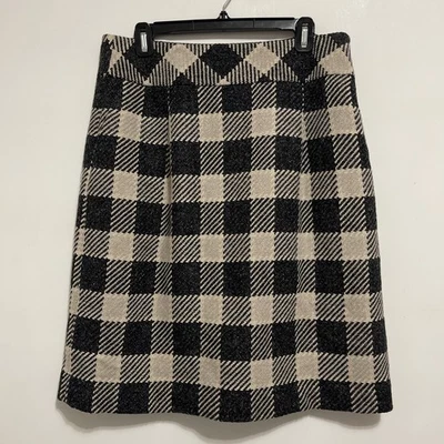 Falda Talbots Mujer 12 Tela Italiana Mezcla Lana Negro Beige Cuadros Línea A Foto 1 de 4