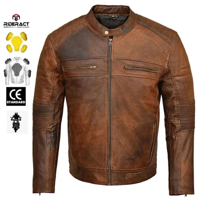 RIDERACT® Mens Leather Motorcycle Jacket Kratos Armored Biker Jacket Riding Gear - Image 1 of 4