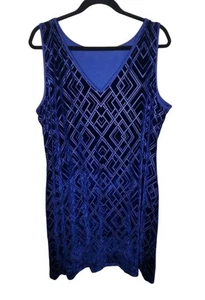 White House Black Market Womens XL Deep Blue Velvet Diamond Pattern Party Dress - Picture 1 of 4