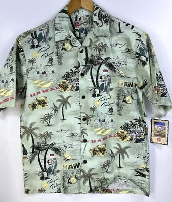 Nueva Camisa Hilo Hattie Hawaiana Surfer Abotonada Para Hombres M Helecho Verde Palmeras Reales Foto 1 de 4