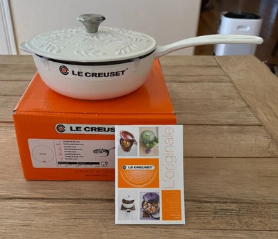 Le Creuset Olive Branch Collection 2.25 qt 8.25 in Saucier Cotton White NEW - Image 1 of 4