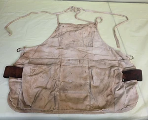 Vintage Nail Apron Tool Belt Natural 14 pocket 2 Leather Loops 21W x 19"L - Picture 1 of 4