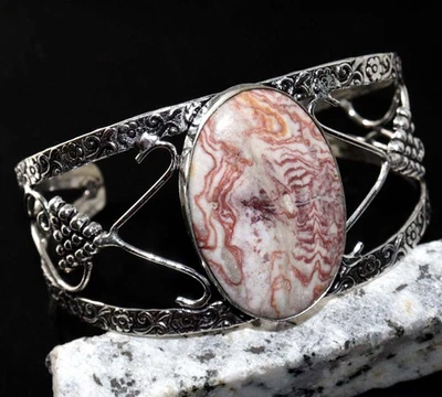 Huge Wave Dolomite 925 Silver Plated Gemstone Bangle 6.5" Elegant Gift JW - Image 1 of 3