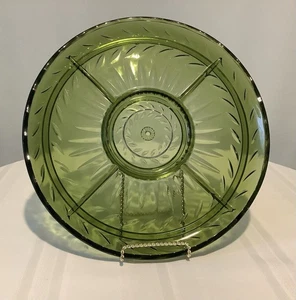 Vintage Indiana Glass Avocado Green Glass Divided Serving/ Relish Platter 13.5" - Picture 1 of 5