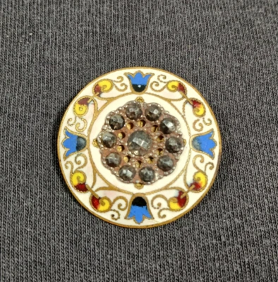 Antique French Champleve Button Large Enamel and Steels On Brass 1890s-1925 - Image 1 of 3