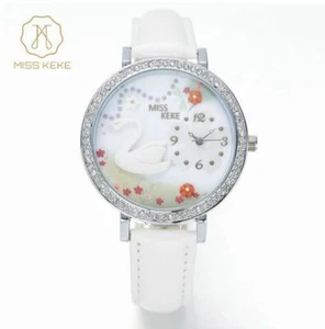 Damenuhr Miss Keke 3D World Chrom mit Strass-Akzenten weißes Band 50 $ - Bild 1 von 12