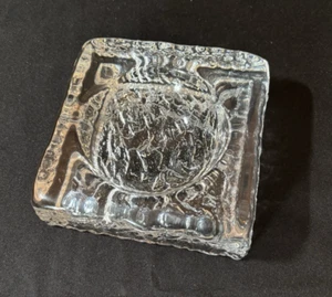 1950s Orrefors Sweden Ice Art Glass Ashtray Dish Bowl Clear Textured Heavy MCM - Picture 1 of 7