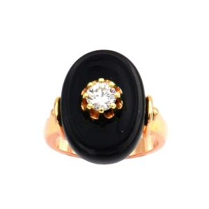 Anello Diamante Art Deco Onice 0,4 ct in oro 585 del 1930 - Foto 1 di 6