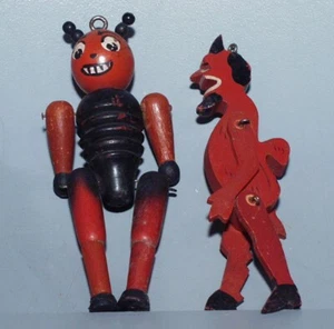 2 lustige alte Teufel Figuren Holz aus Kasperl Theater ? Handarbeit um 1930 ? - Bild 1 von 6