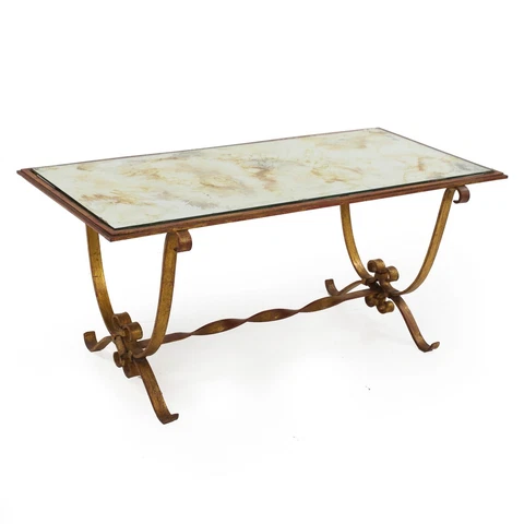 20th Century Gilded Iron Smoked Mirrored Coffee Table Cover
