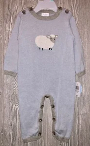 LE TOP BEBE Fine Knit Cotton Light Blue Sheep Coverall NEW Infant Boys Sz 6 mos - Picture 1 of 5