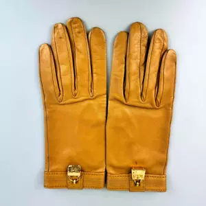 HERMES Paris Gloves Kelly Constance Charm Size 7.5 Yellow Brown Lambskin Ladies - Picture 1 of 17
