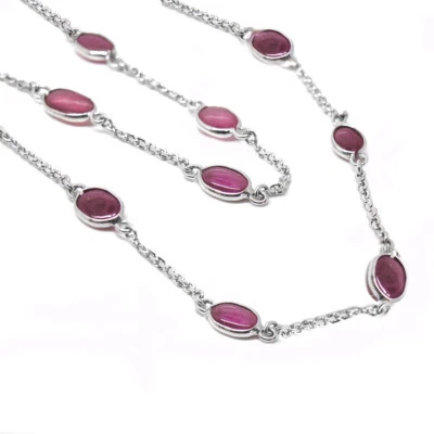 De Buman Sterling Silver Oval-cut Natural Ruby Long Necklace, 36" - Image 1 of 4