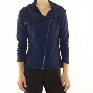 Lucy Hatha Asymmetrical Zip Sweatshirt Jacket in Navy/Black - Sz S - NWT - Picture 1 of 12