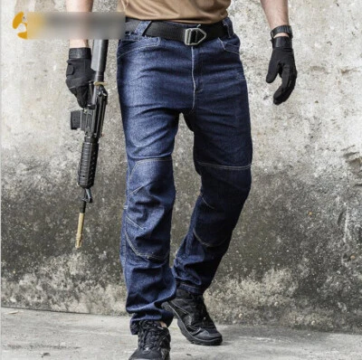 Men Tactical Jeans Military Army Cargo Combat Hiking Hunting Denim pant Trousers - Image 1 of 4