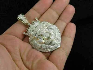 Lion Shape Pendant 3.00Ct Round Simulated Diamond Men's 14K Yellow Gold Plated - Picture 1 of 6