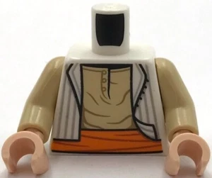 Lego neu weiß Minifiguren Torso offene Weste mit hellbläulich grauen Streifen hellbraun Shirt - Bild 1 von 1