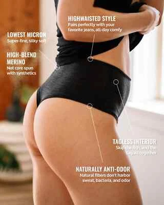 Lot of 3 Woolly Super Soft Comfy Genuine Merino Wool High Waisted Thong - Image 1 of 4