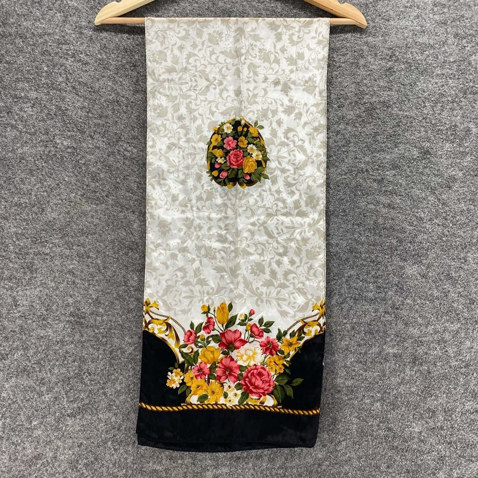 Unbranded Scarf Women Gray Floral Rectangle Scarf Multifunctional Silk France - Image 1 of 2