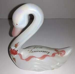 Vintage 1989 Fenton Opalescente Iridiscente Cisne 40 Aniversario Pintado a Mano - Imagen 1 de 7
