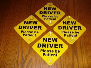 (4) NEW DRIVER "Please Be Patient" Car Window Signs with Suction Cups 5"x 5" - Picture 1 of 3